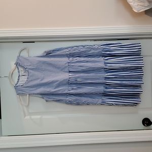 Tiered cotton midi - Blue/white striped (seersucker style print) dress.